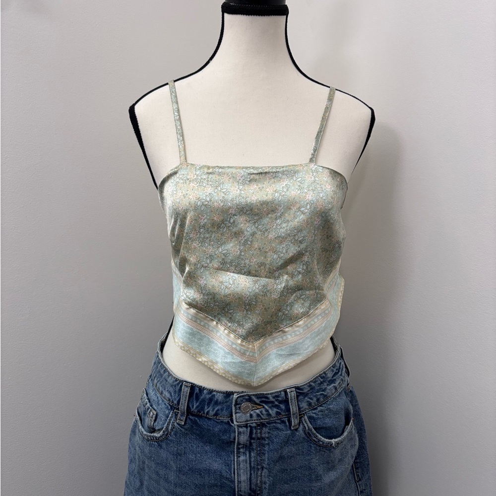 Japna | Bandana Tie Top | Size XS | Pale Green Paisley | Adjustable